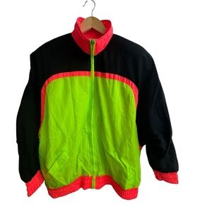 Vintage Neon Dolman Sleeve Windbreaker Padded Shoulders Size M
